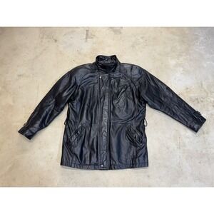 Vintage Wilsons Leather Jacket Men Large Black Lined Trench Snap Button NO BELT